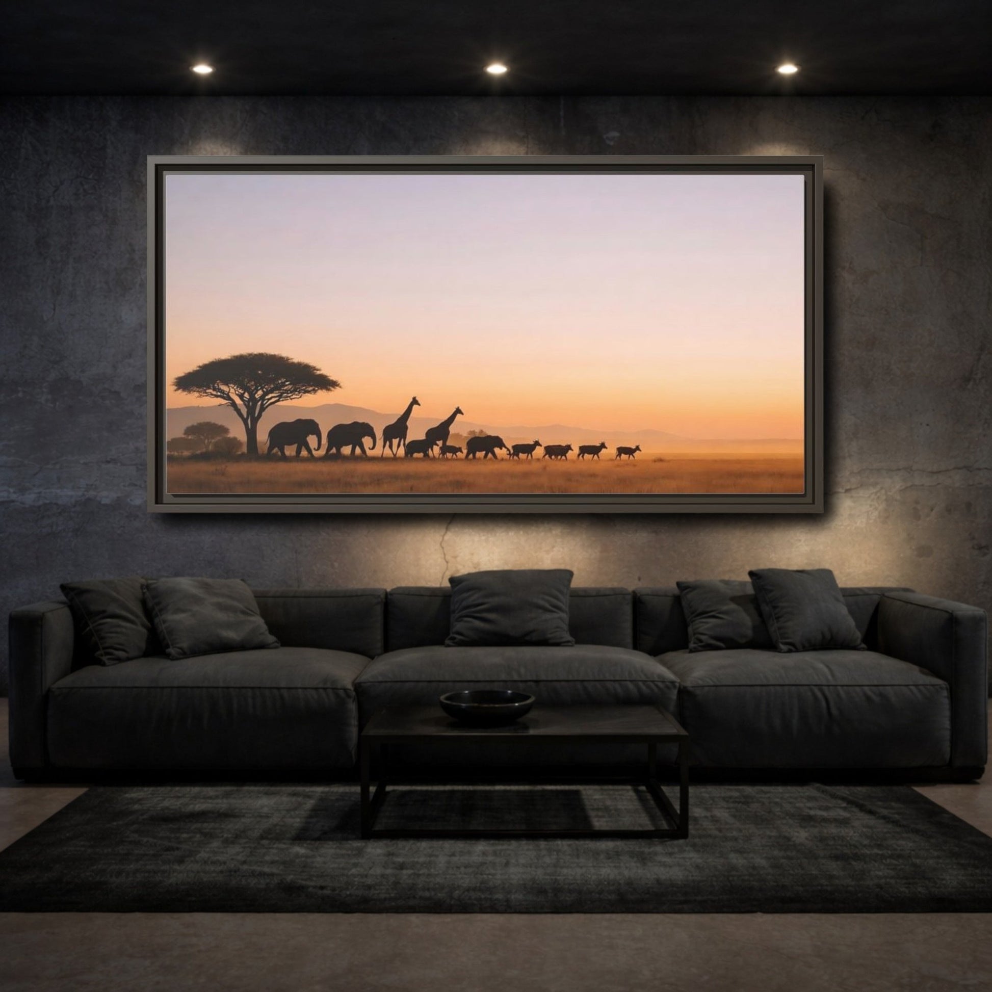 Landscape Animals Safari Golden Savanna - Framed Canvas Wall Art Print - YesArtYes