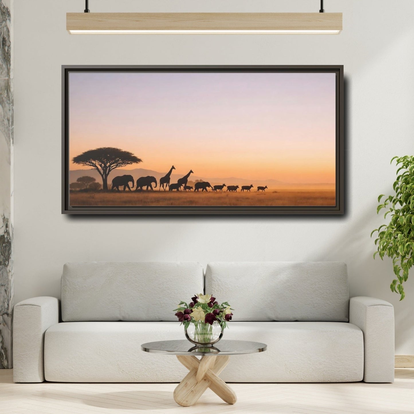 Landscape Animals Safari Golden Savanna - Framed Canvas Wall Art Print - YesArtYes