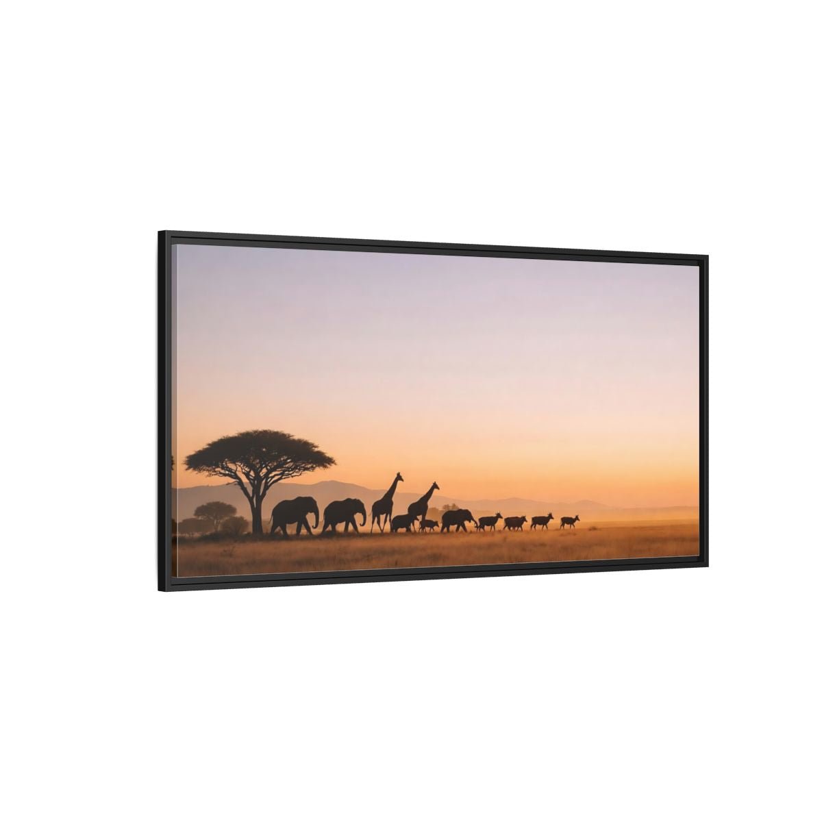 Landscape Animals Safari Golden Savanna - Framed Canvas Wall Art Print - YesArtYes
