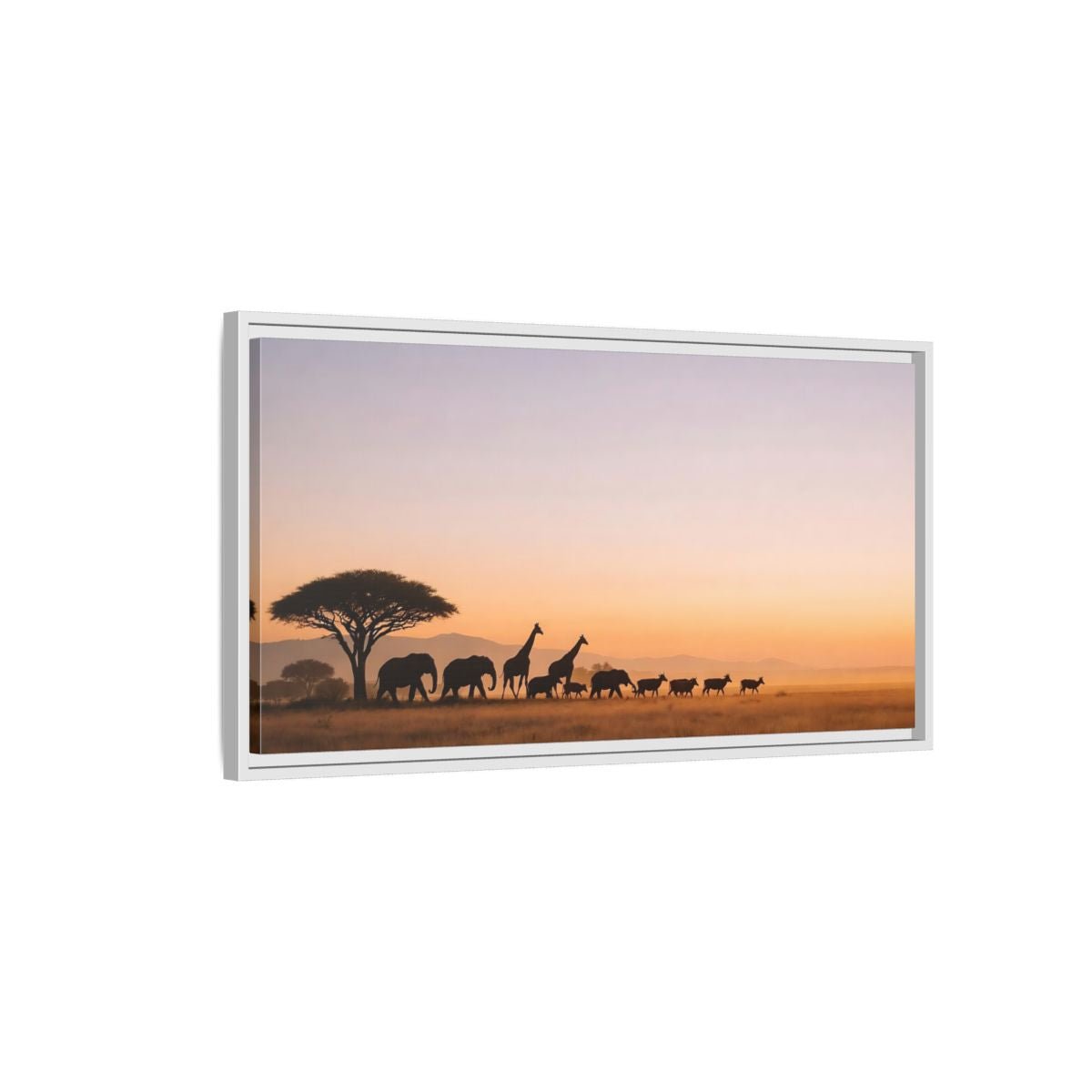Landscape Animals Safari Golden Savanna - Framed Canvas Wall Art Print - YesArtYes