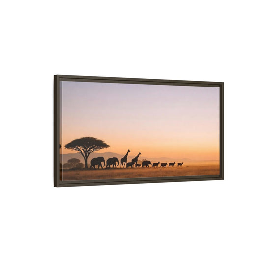 Landscape Animals Safari Golden Savanna - Framed Canvas Wall Art Print - YesArtYes