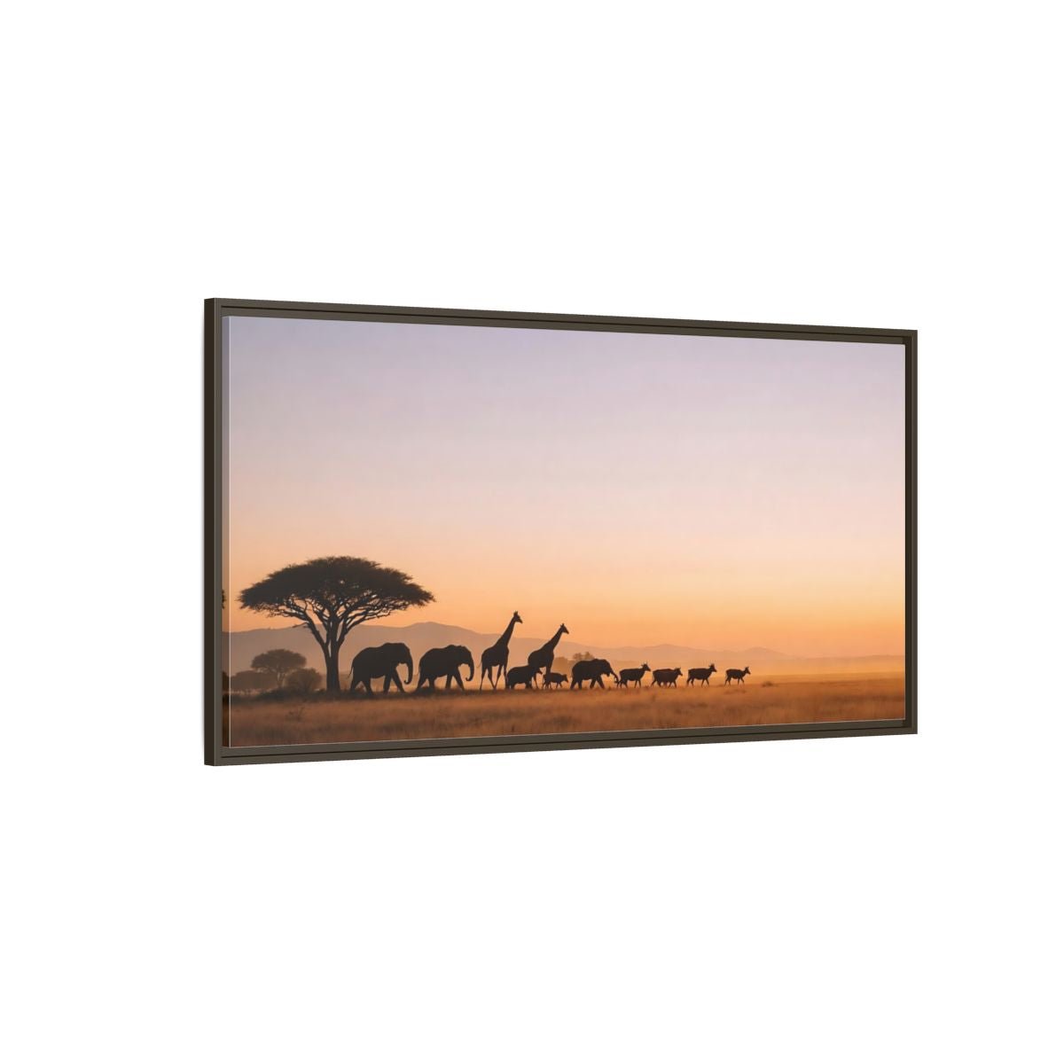 Landscape Animals Safari Golden Savanna - Framed Canvas Wall Art Print - YesArtYes