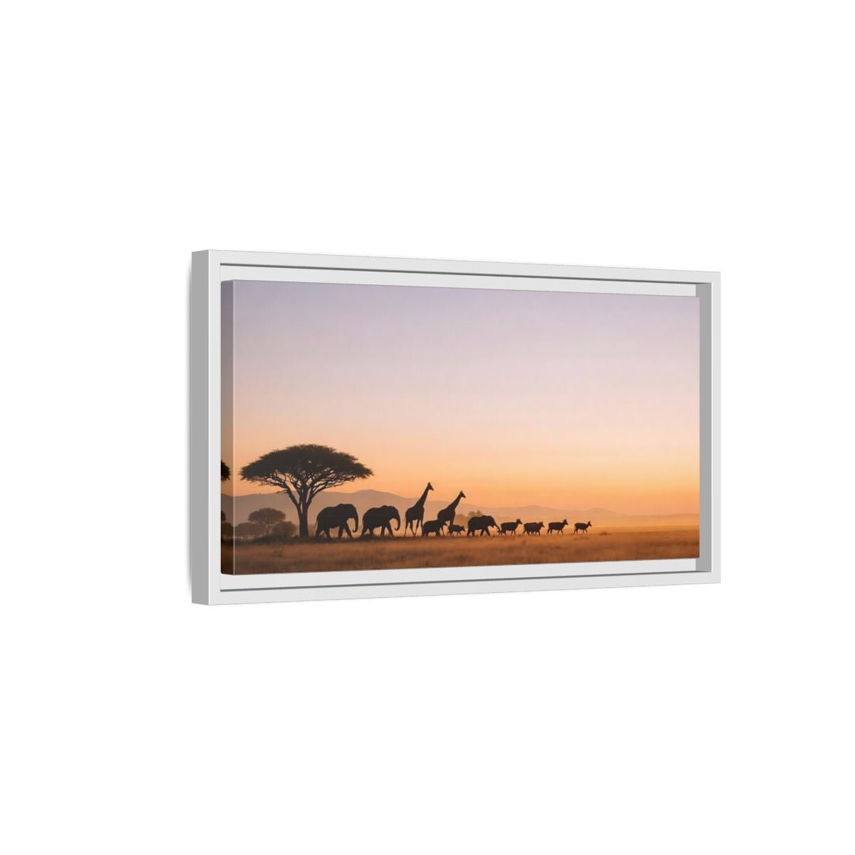 Landscape Animals Safari Golden Savanna - Framed Canvas Wall Art Print - YesArtYes