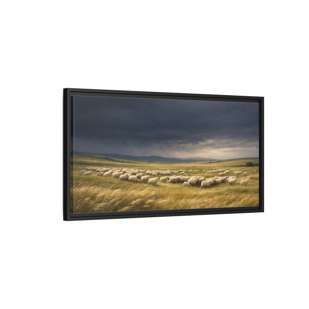 Landscape Animals Sheep Stormy Sky - Framed Canvas Wall Art Print - YesArtYes