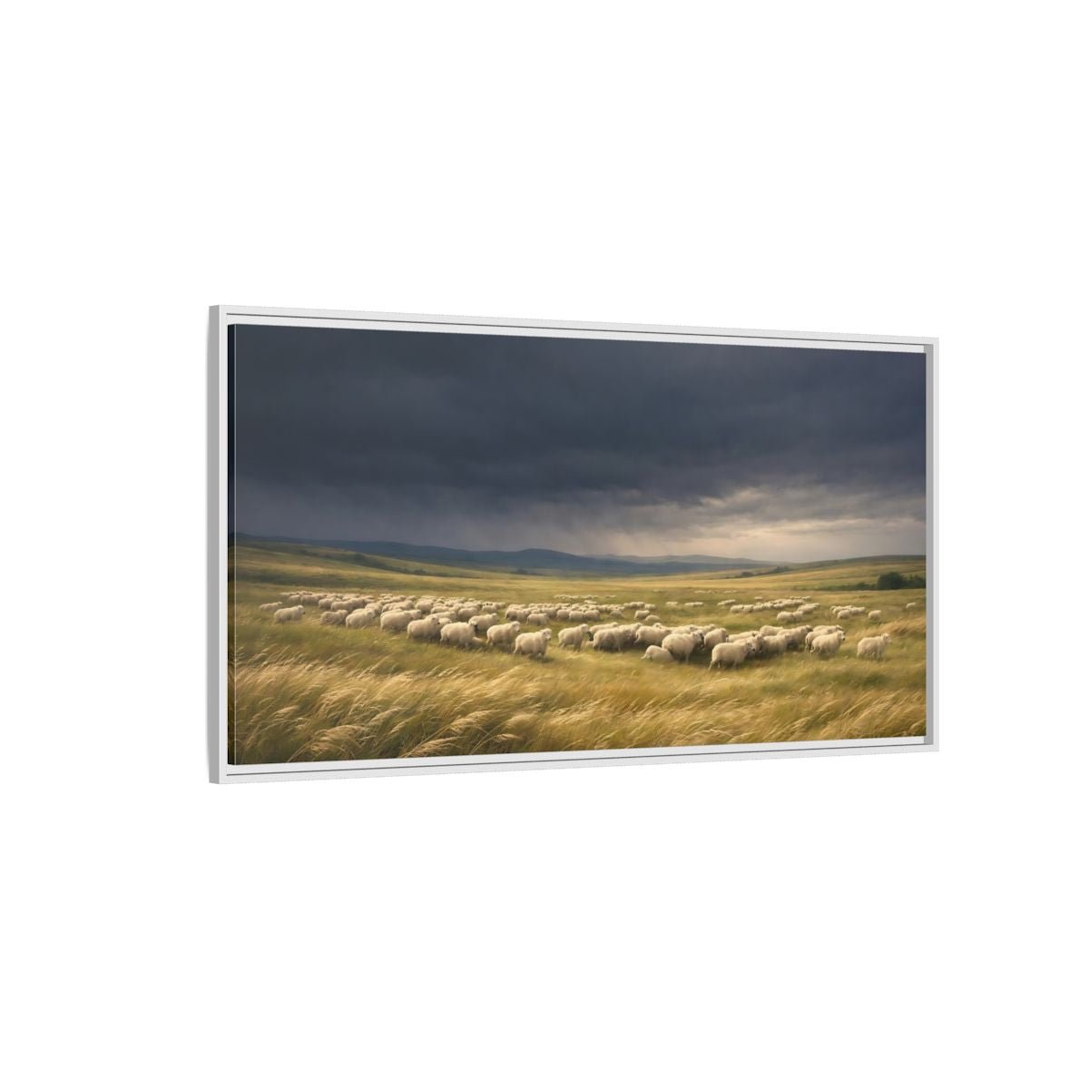 Landscape Animals Sheep Stormy Sky - Framed Canvas Wall Art Print - YesArtYes