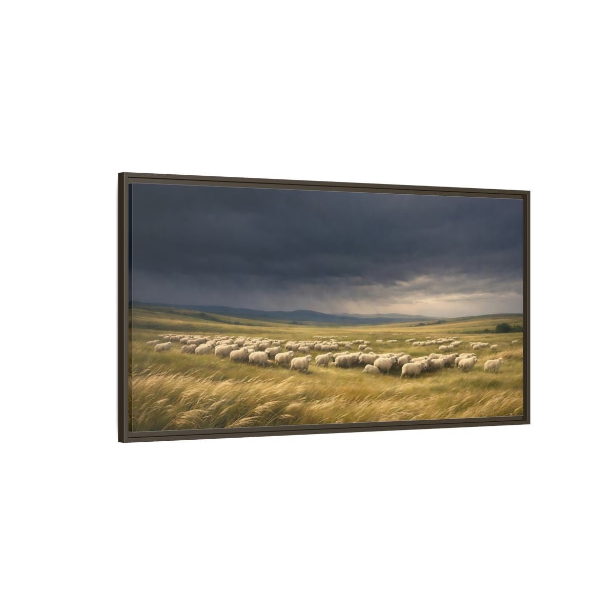 Landscape Animals Sheep Stormy Sky - Framed Canvas Wall Art Print - YesArtYes