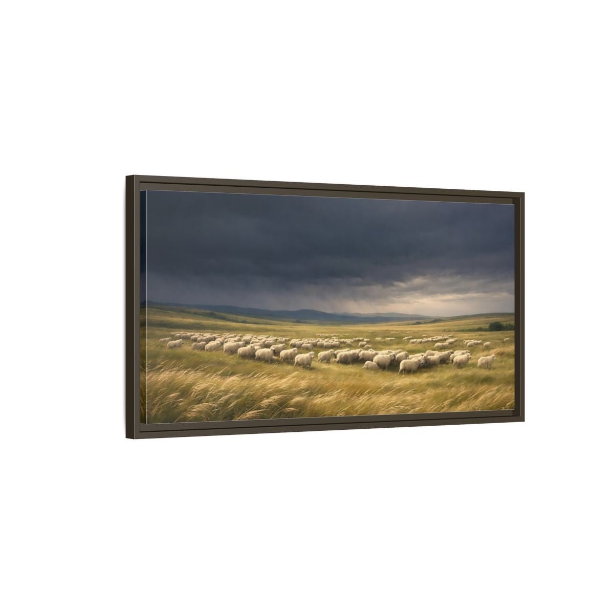 Landscape Animals Sheep Stormy Sky - Framed Canvas Wall Art Print - YesArtYes