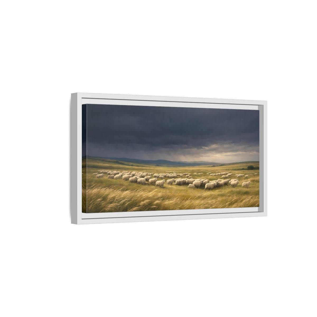 Landscape Animals Sheep Stormy Sky - Framed Canvas Wall Art Print - YesArtYes