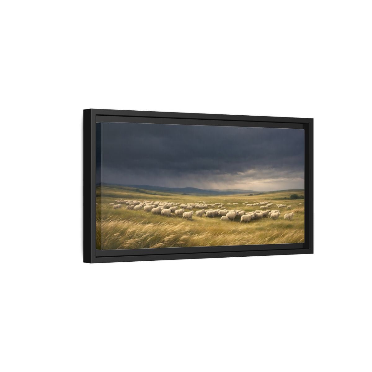 Landscape Animals Sheep Stormy Sky - Framed Canvas Wall Art Print - YesArtYes