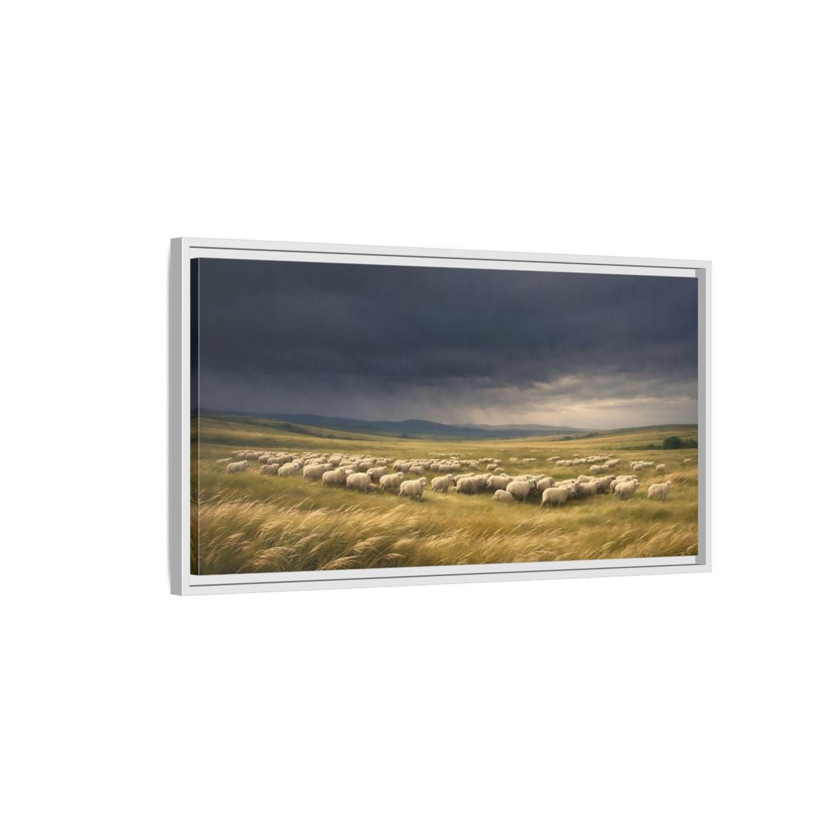 Landscape Animals Sheep Stormy Sky - Framed Canvas Wall Art Print - YesArtYes