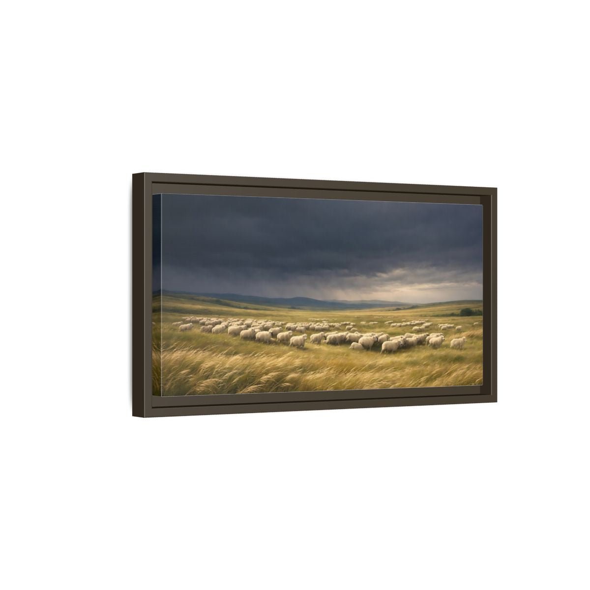 Landscape Animals Sheep Stormy Sky - Framed Canvas Wall Art Print - YesArtYes