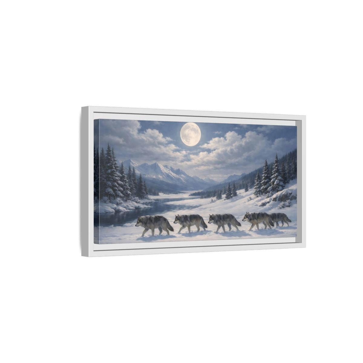 Landscape Animals Wolf Pack Winter Wolves - Framed Canvas Wall Art Print - YesArtYes