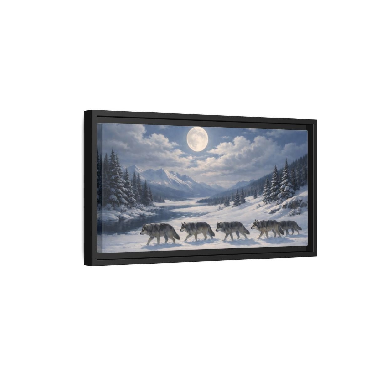 Landscape Animals Wolf Pack Winter Wolves - Framed Canvas Wall Art Print - YesArtYes