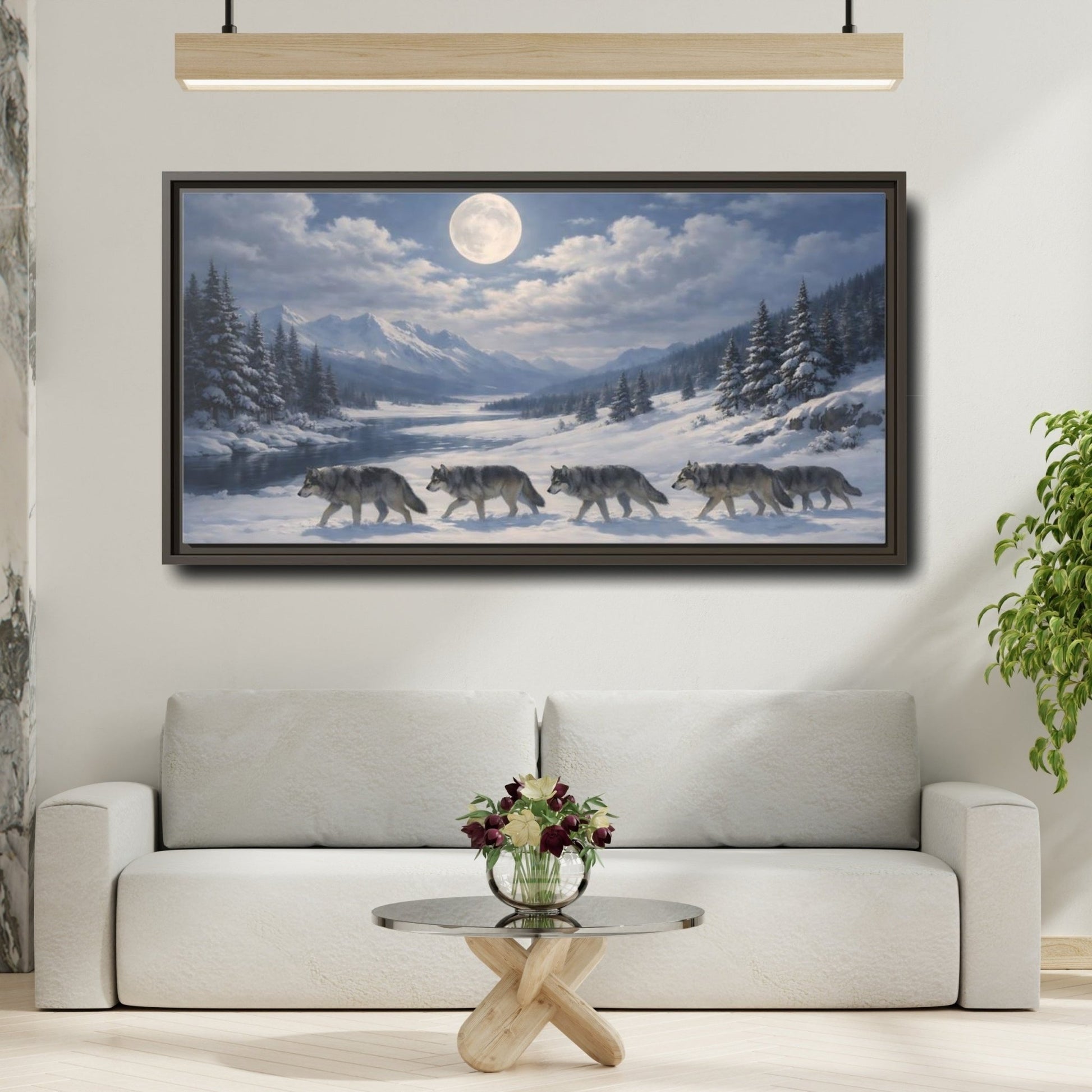 Landscape Animals Wolf Pack Winter Wolves - Framed Canvas Wall Art Print - YesArtYes