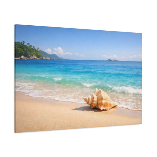 Landscape Beach Turquoise shown as stretched canvas wall art