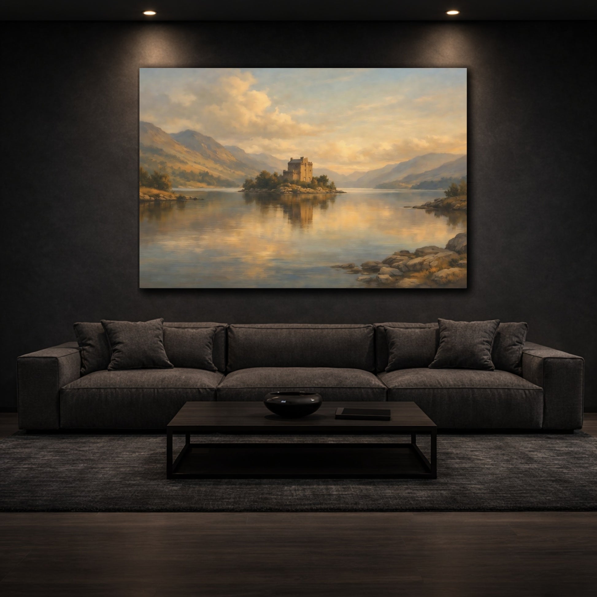 Mockup 2. Landscape Concrete Wall Cinematic Light Composition shown as stretched canvas wall art