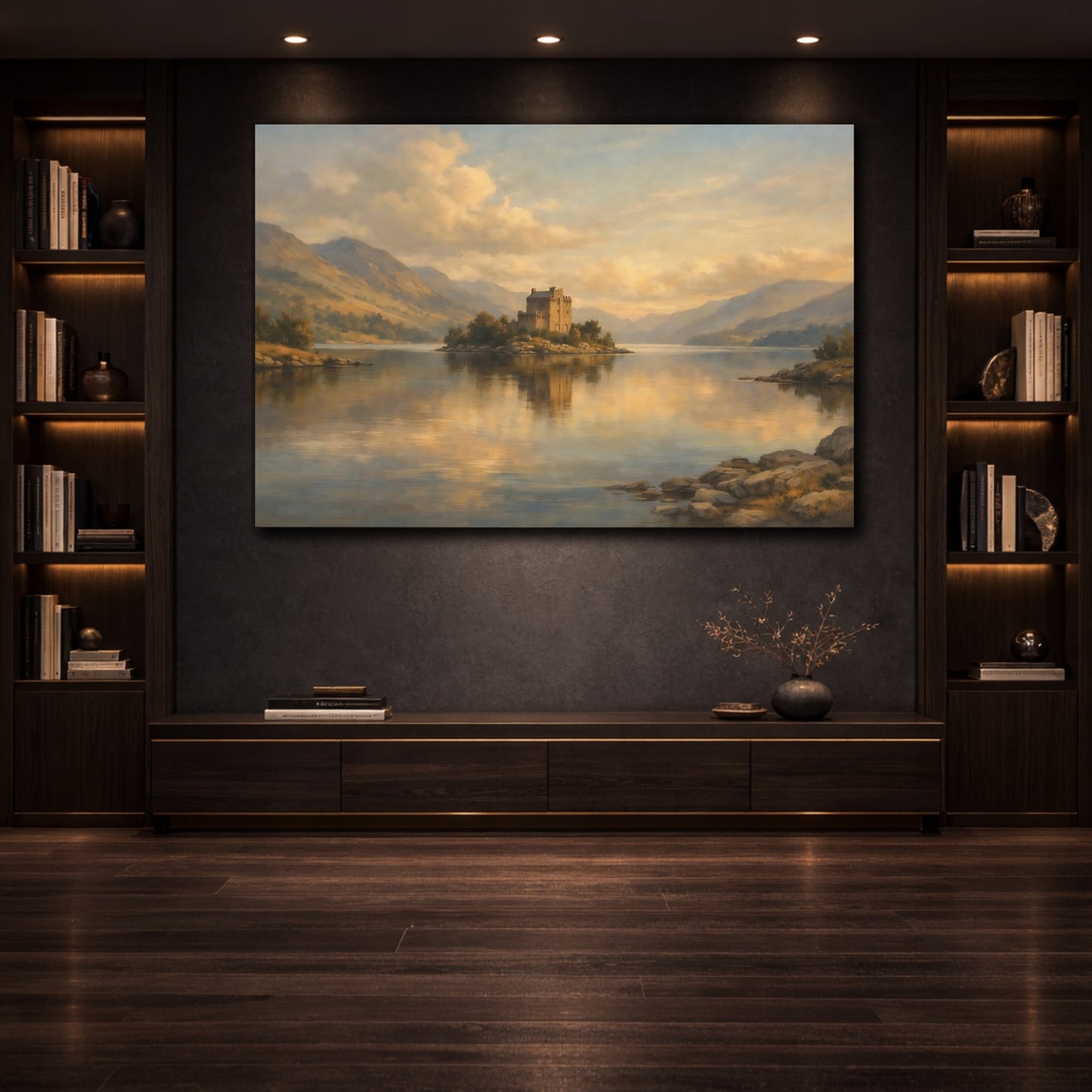 Mockup 3. Landscape Concrete Wall Cinematic Light Composition shown as stretched canvas wall art