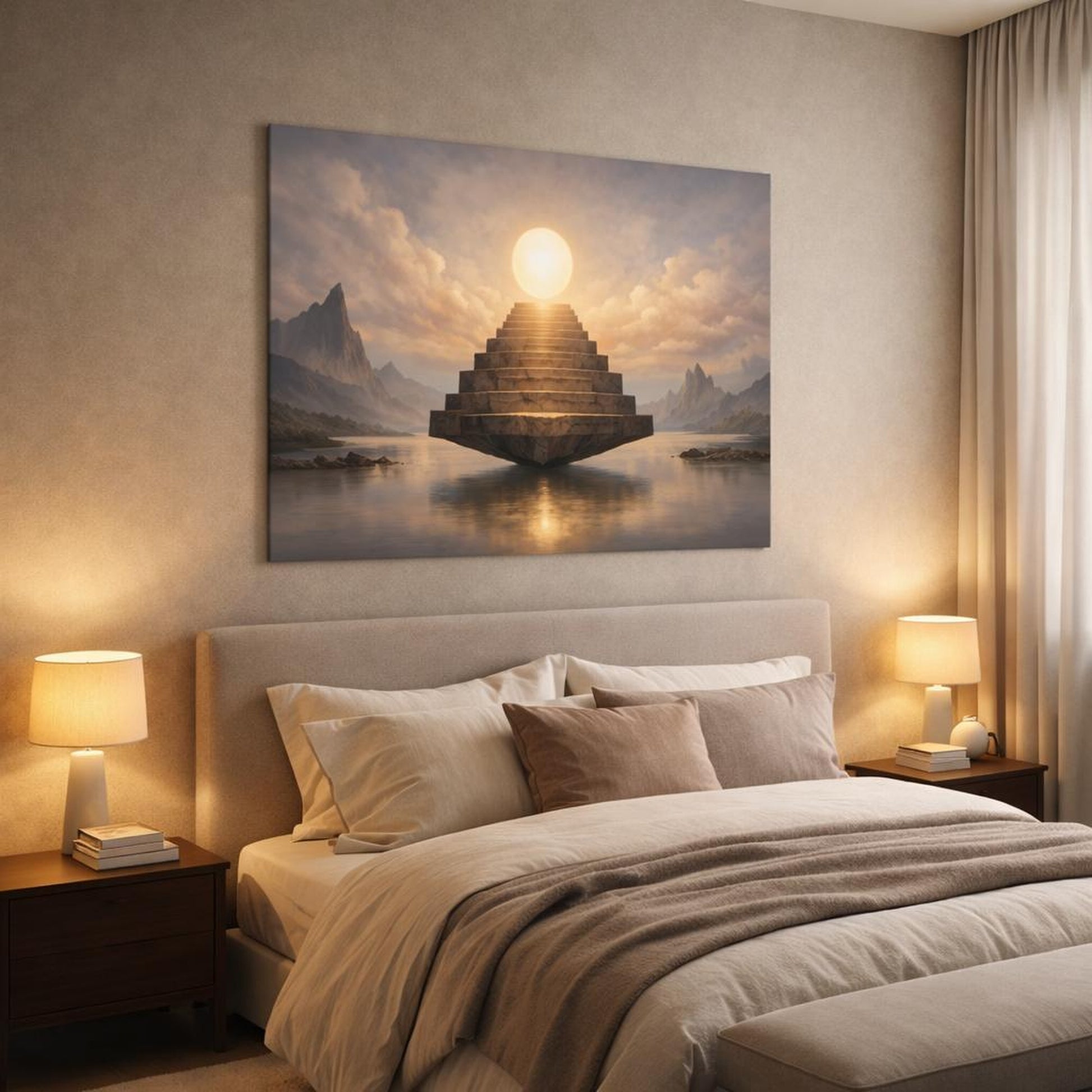 Landscape Dramatic shown as canvas wall art in a luxury bedroom