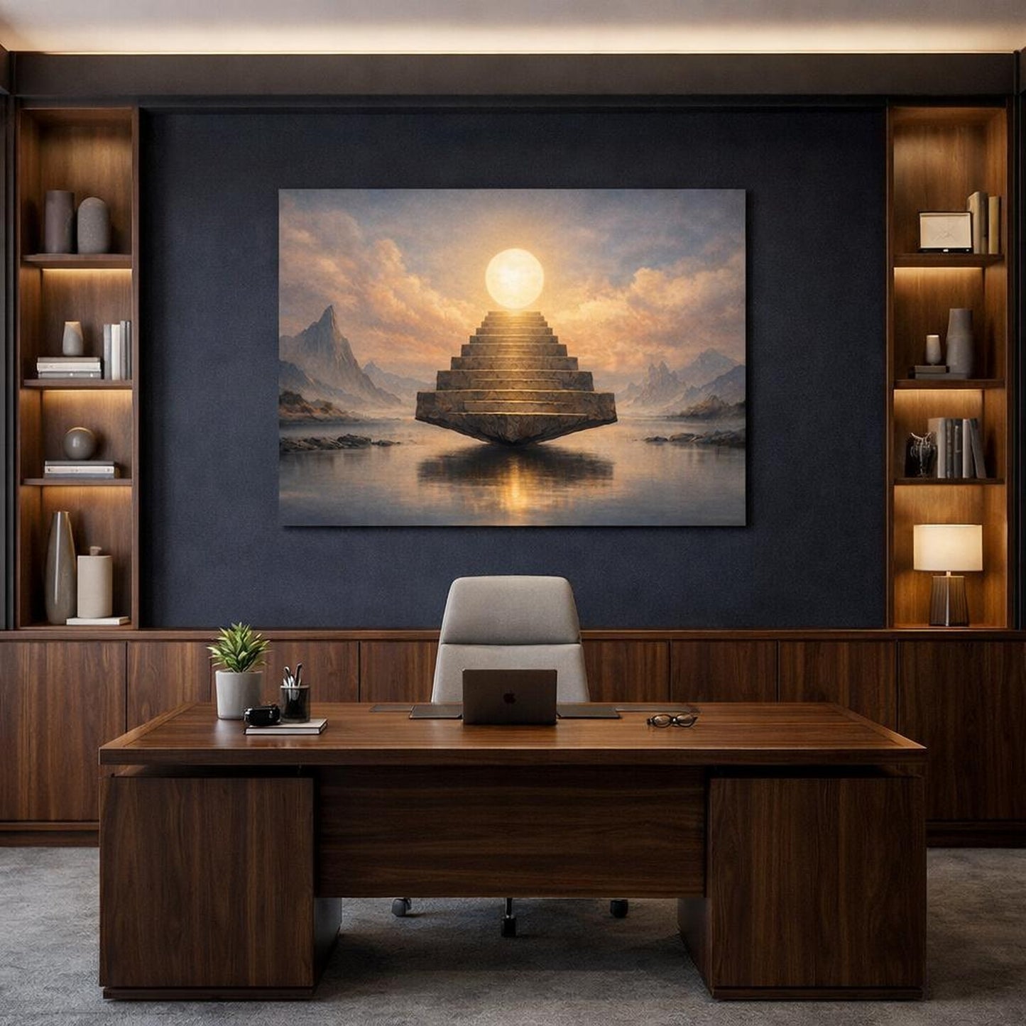 Landscape Dramatic shown as canvas wall art in a refined dining room