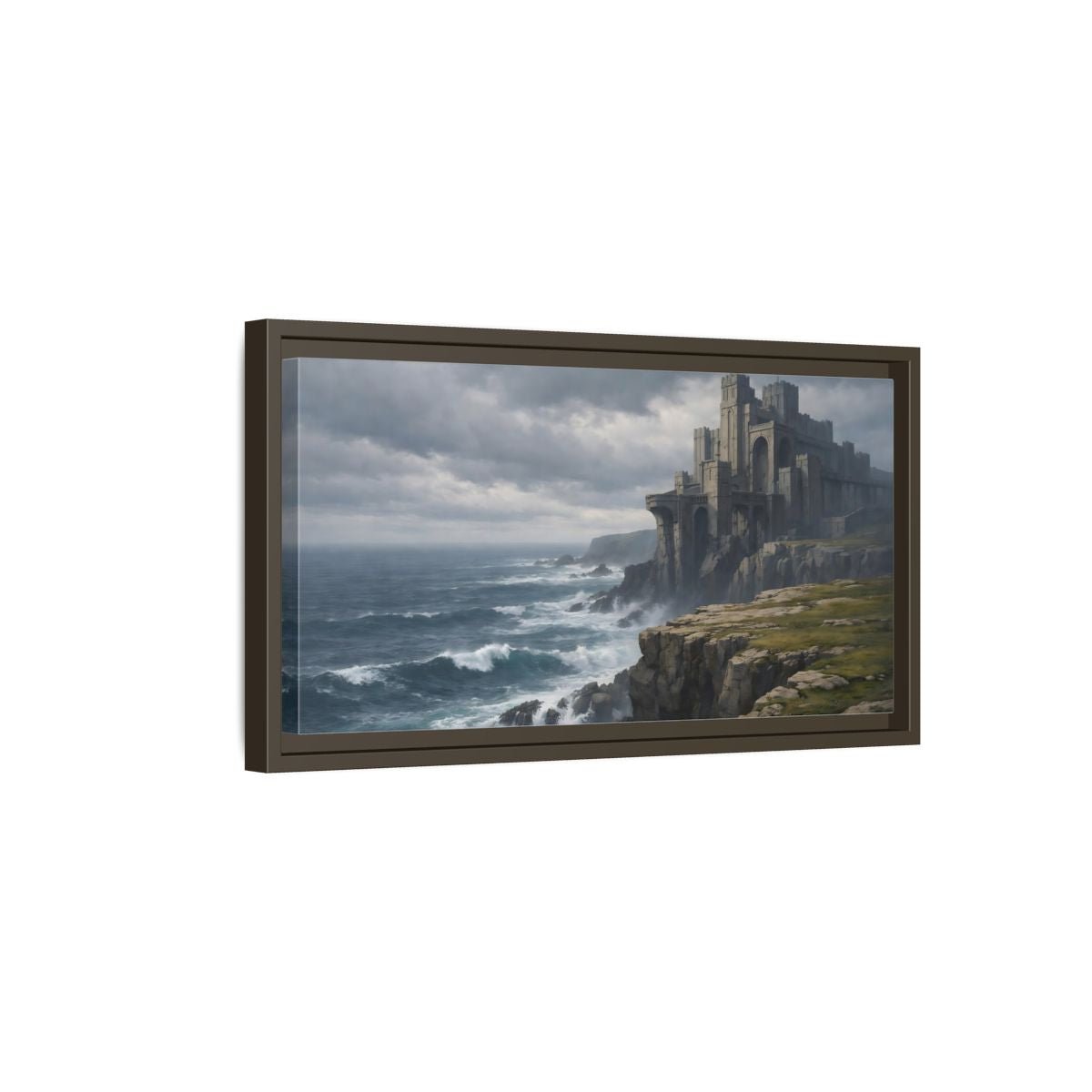 Landscape Fairytale Castle Dramatic Coastal - Framed Canvas Wall Art Print - YesArtYes