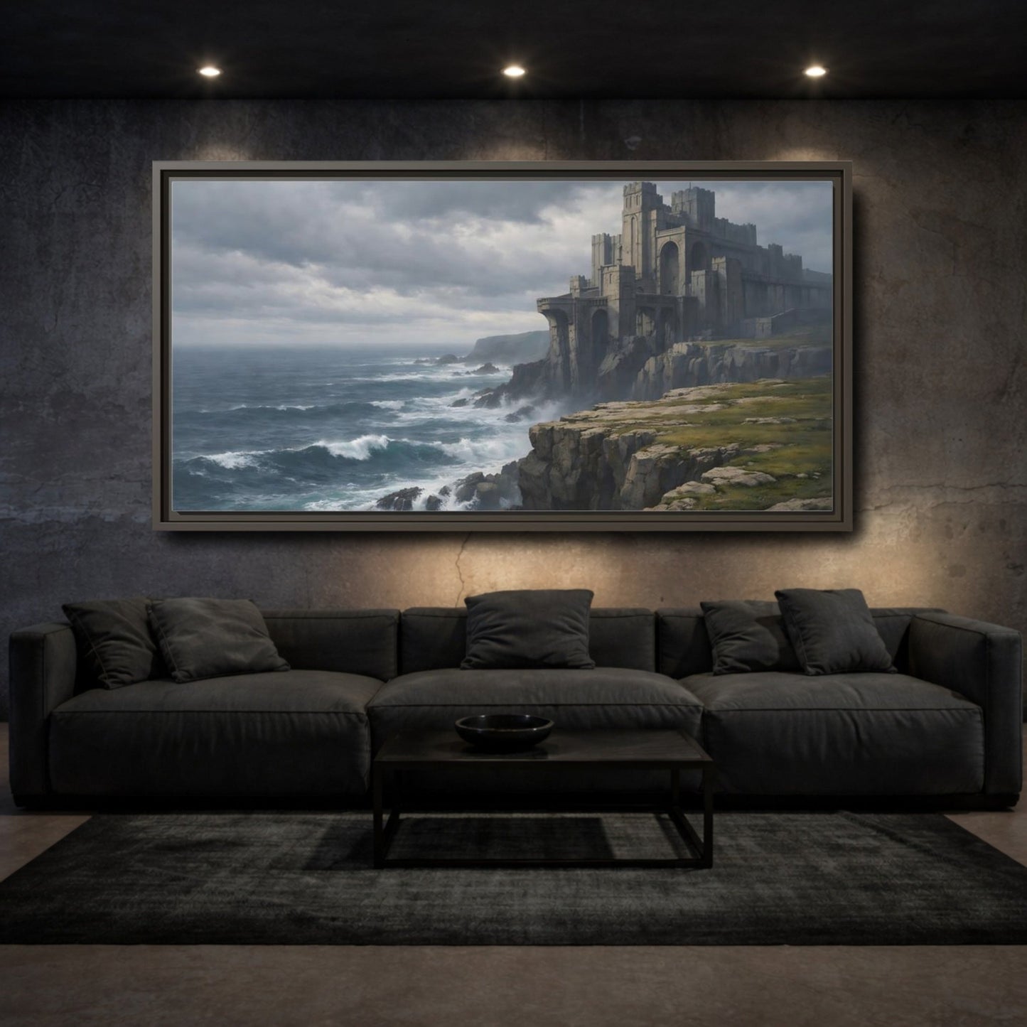 Landscape Fairytale Castle Dramatic Coastal - Framed Canvas Wall Art Print - YesArtYes