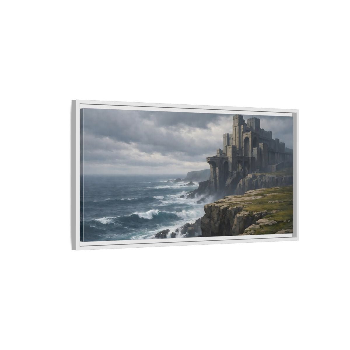 Landscape Fairytale Castle Dramatic Coastal - Framed Canvas Wall Art Print - YesArtYes