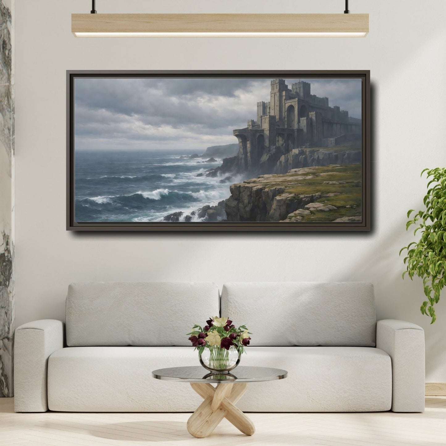 Landscape Fairytale Castle Dramatic Coastal - Framed Canvas Wall Art Print - YesArtYes