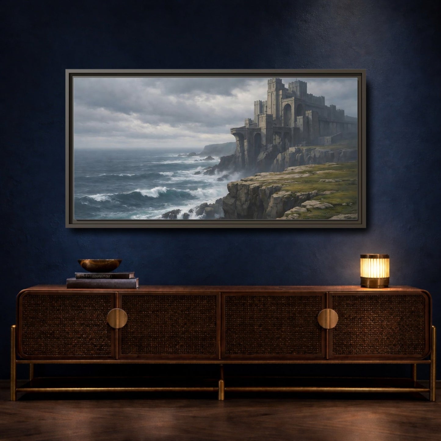 Landscape Fairytale Castle Dramatic Coastal - Framed Canvas Wall Art Print - YesArtYes
