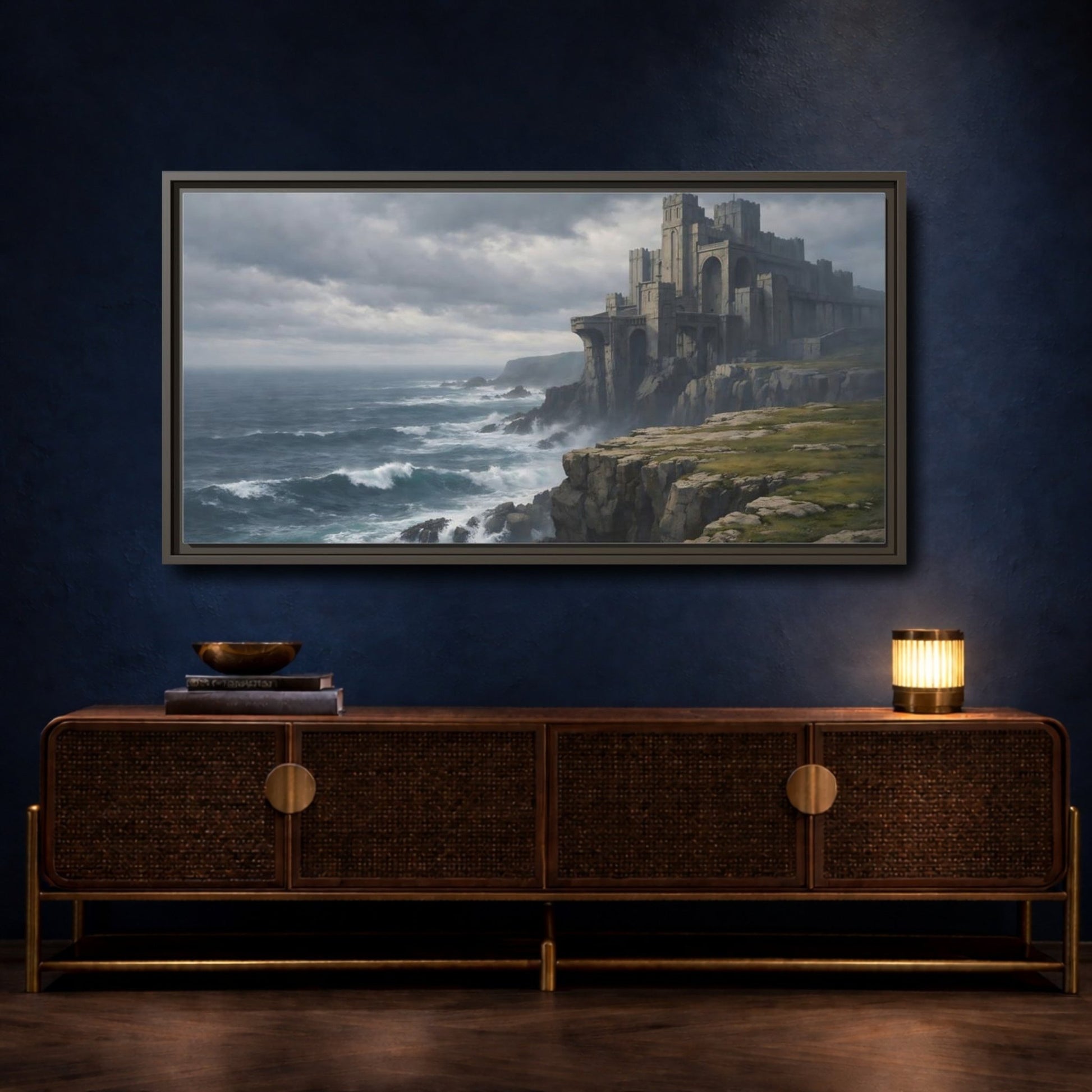 Landscape Fairytale Castle Dramatic Coastal - Framed Canvas Wall Art Print - YesArtYes