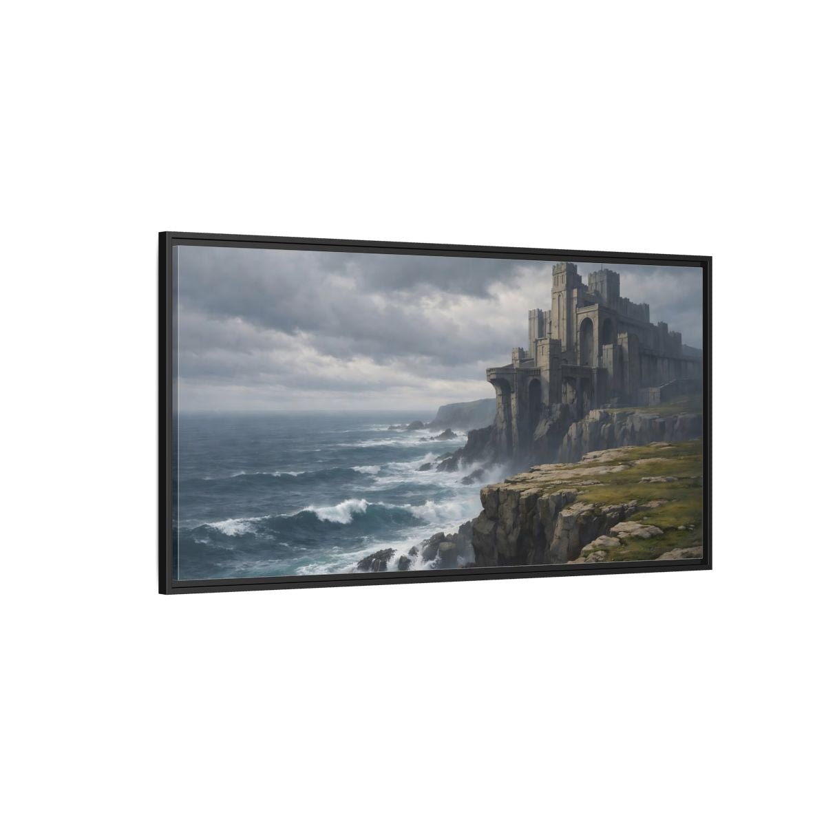 Landscape Fairytale Castle Dramatic Coastal - Framed Canvas Wall Art Print - YesArtYes