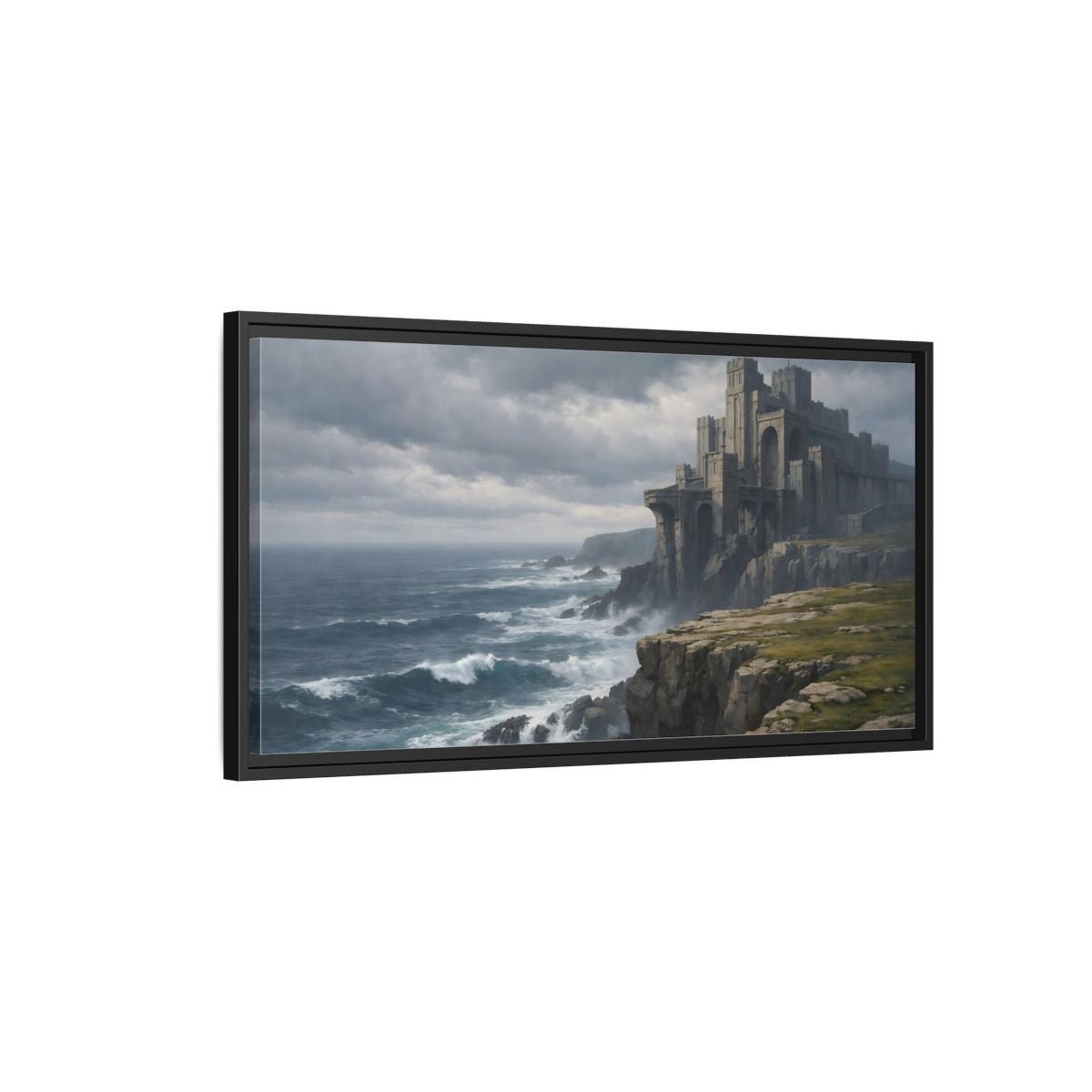 Landscape Fairytale Castle Dramatic Coastal - Framed Canvas Wall Art Print - YesArtYes