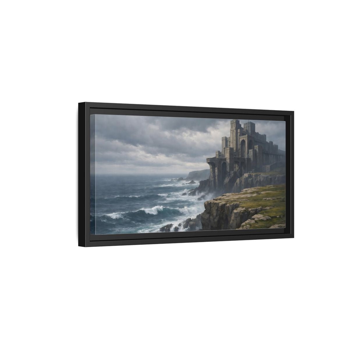 Landscape Fairytale Castle Dramatic Coastal - Framed Canvas Wall Art Print - YesArtYes