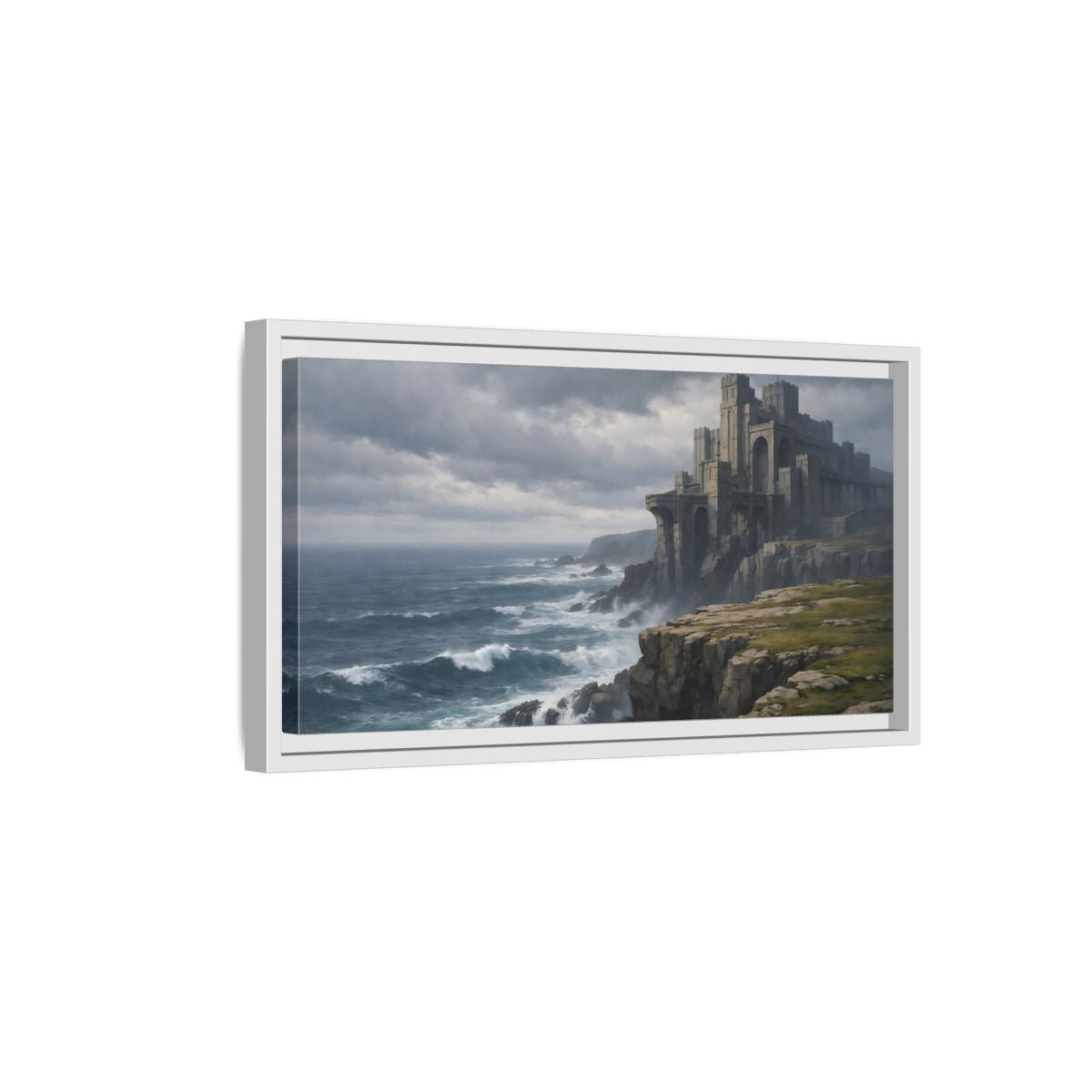 Landscape Fairytale Castle Dramatic Coastal - Framed Canvas Wall Art Print - YesArtYes