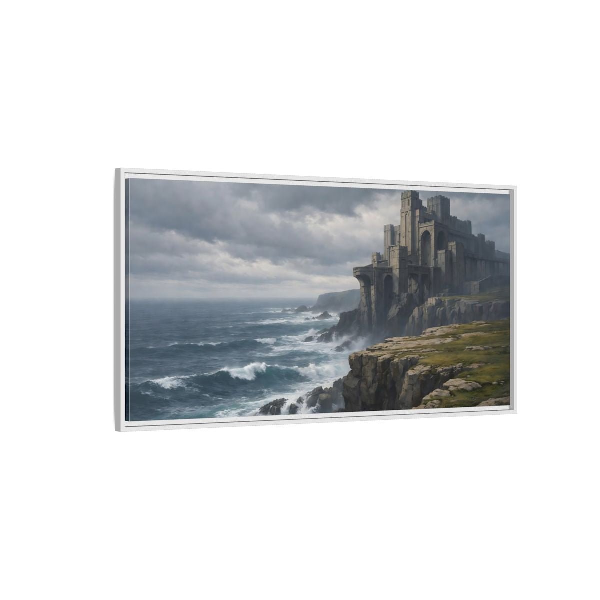 Landscape Fairytale Castle Dramatic Coastal - Framed Canvas Wall Art Print - YesArtYes