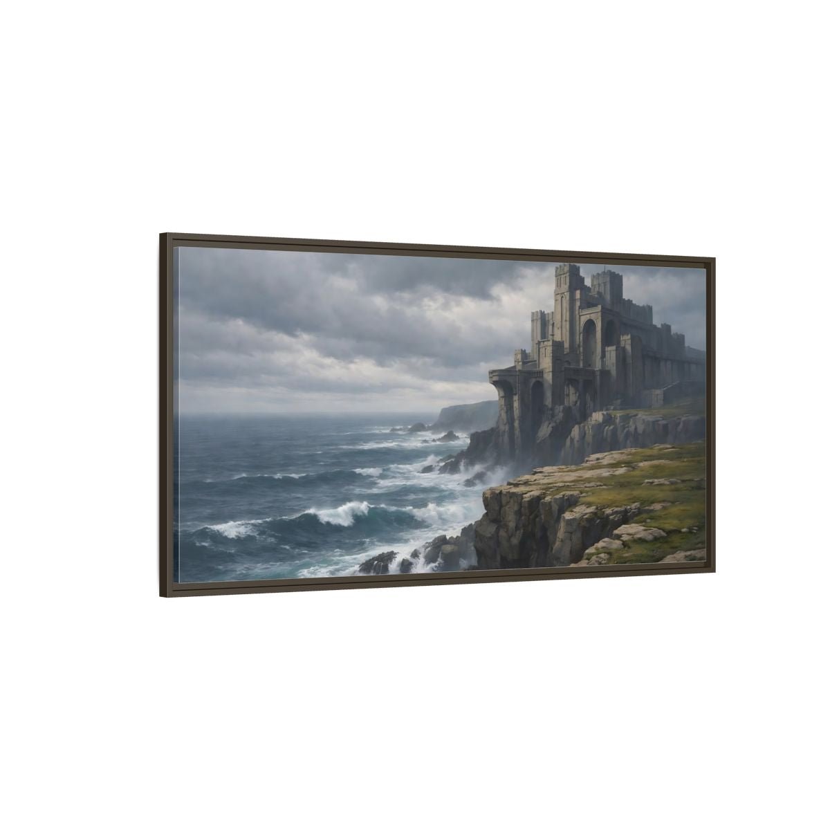 Landscape Fairytale Castle Dramatic Coastal - Framed Canvas Wall Art Print - YesArtYes