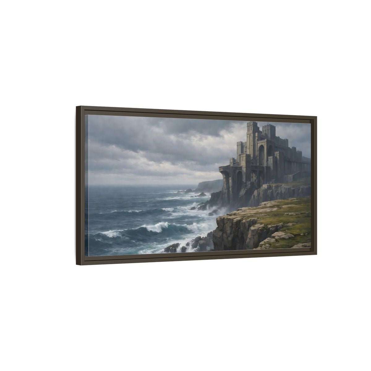 Landscape Fairytale Castle Dramatic Coastal - Framed Canvas Wall Art Print - YesArtYes