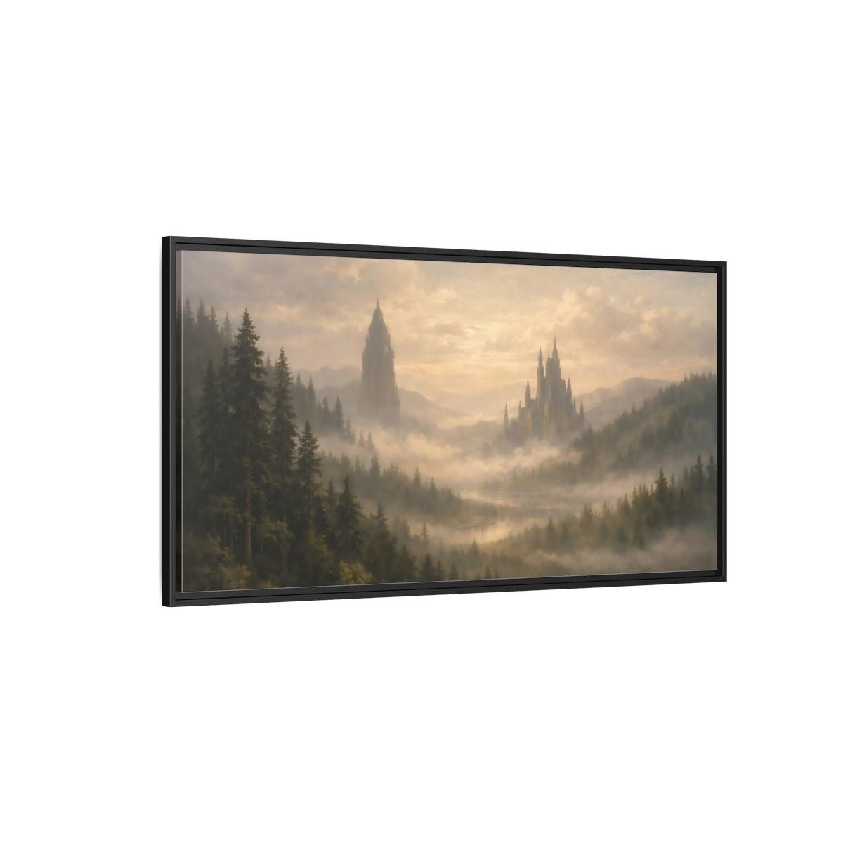 Landscape Fairytale Fantasy Castles Misty Castle - Framed Canvas Wall Art Print - YesArtYes