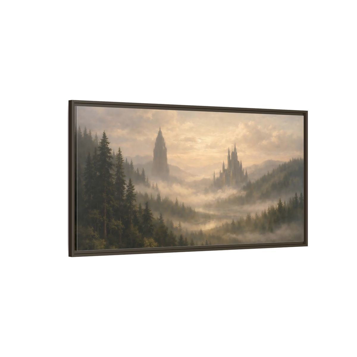 Landscape Fairytale Fantasy Castles Misty Castle - Framed Canvas Wall Art Print - YesArtYes