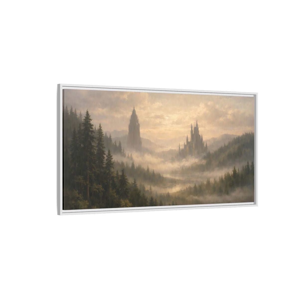 Landscape Fairytale Fantasy Castles Misty Castle - Framed Canvas Wall Art Print - YesArtYes