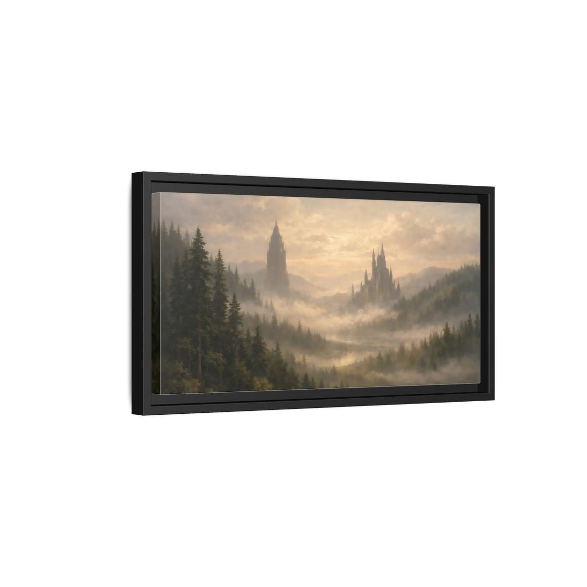 Landscape Fairytale Fantasy Castles Misty Castle - Framed Canvas Wall Art Print - YesArtYes
