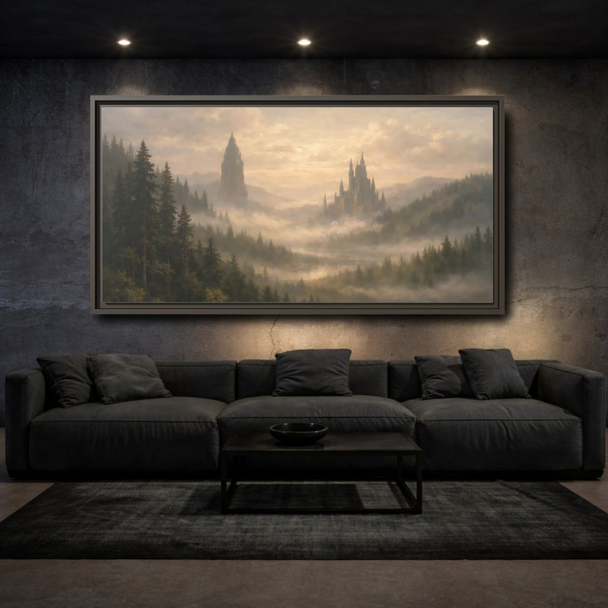 Landscape Fairytale Fantasy Castles Misty Castle - Framed Canvas Wall Art Print - YesArtYes