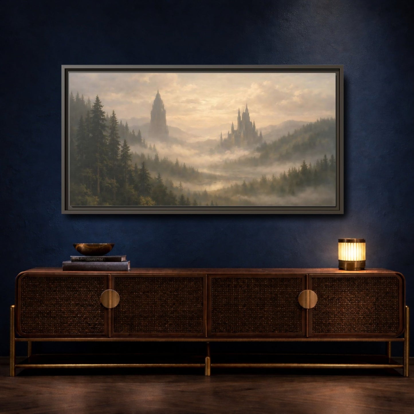 Landscape Fairytale Fantasy Castles Misty Castle - Framed Canvas Wall Art Print - YesArtYes