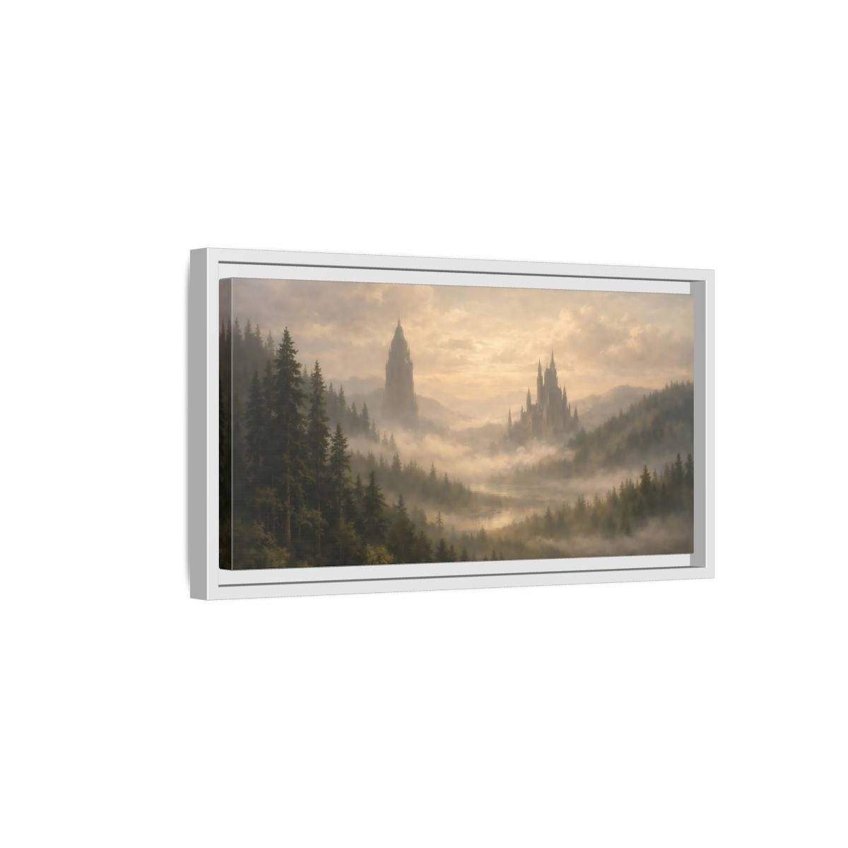 Landscape Fairytale Fantasy Castles Misty Castle - Framed Canvas Wall Art Print - YesArtYes