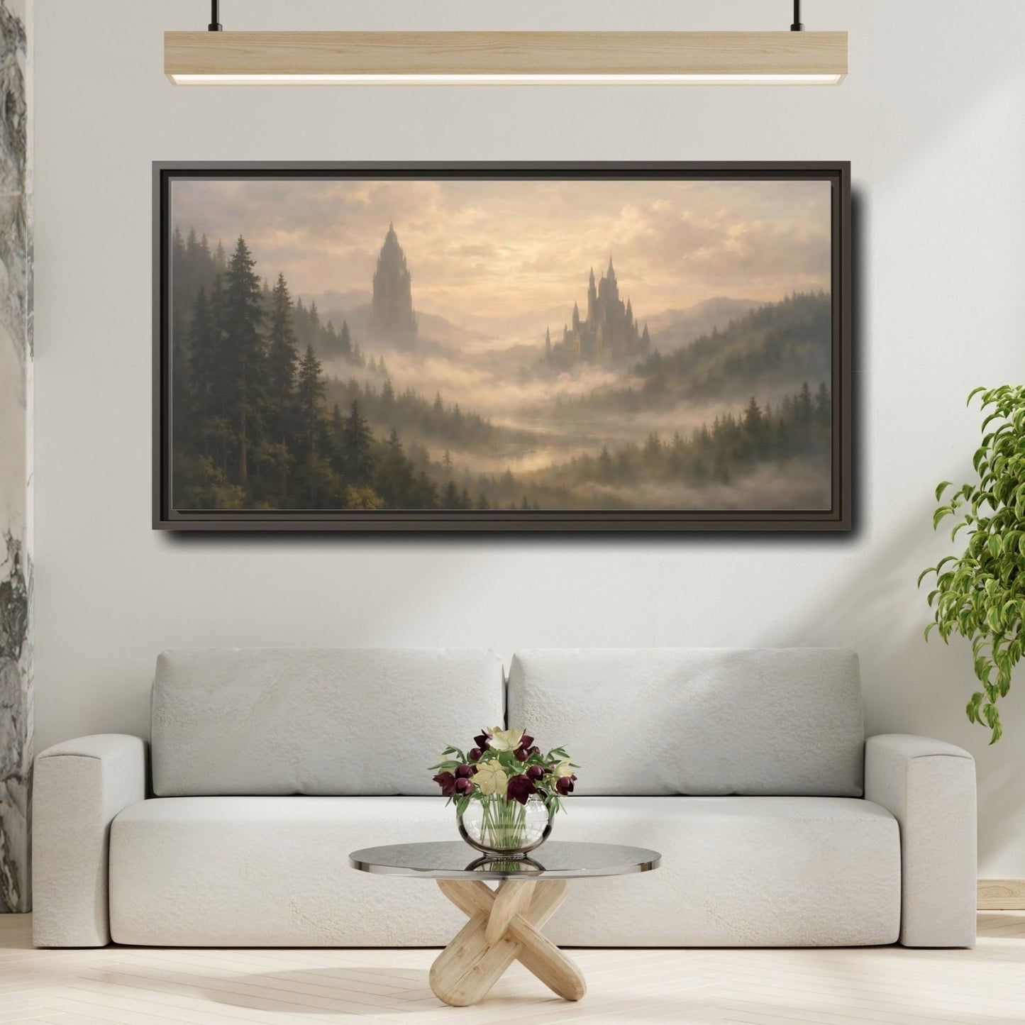 Landscape Fairytale Fantasy Castles Misty Castle - Framed Canvas Wall Art Print - YesArtYes