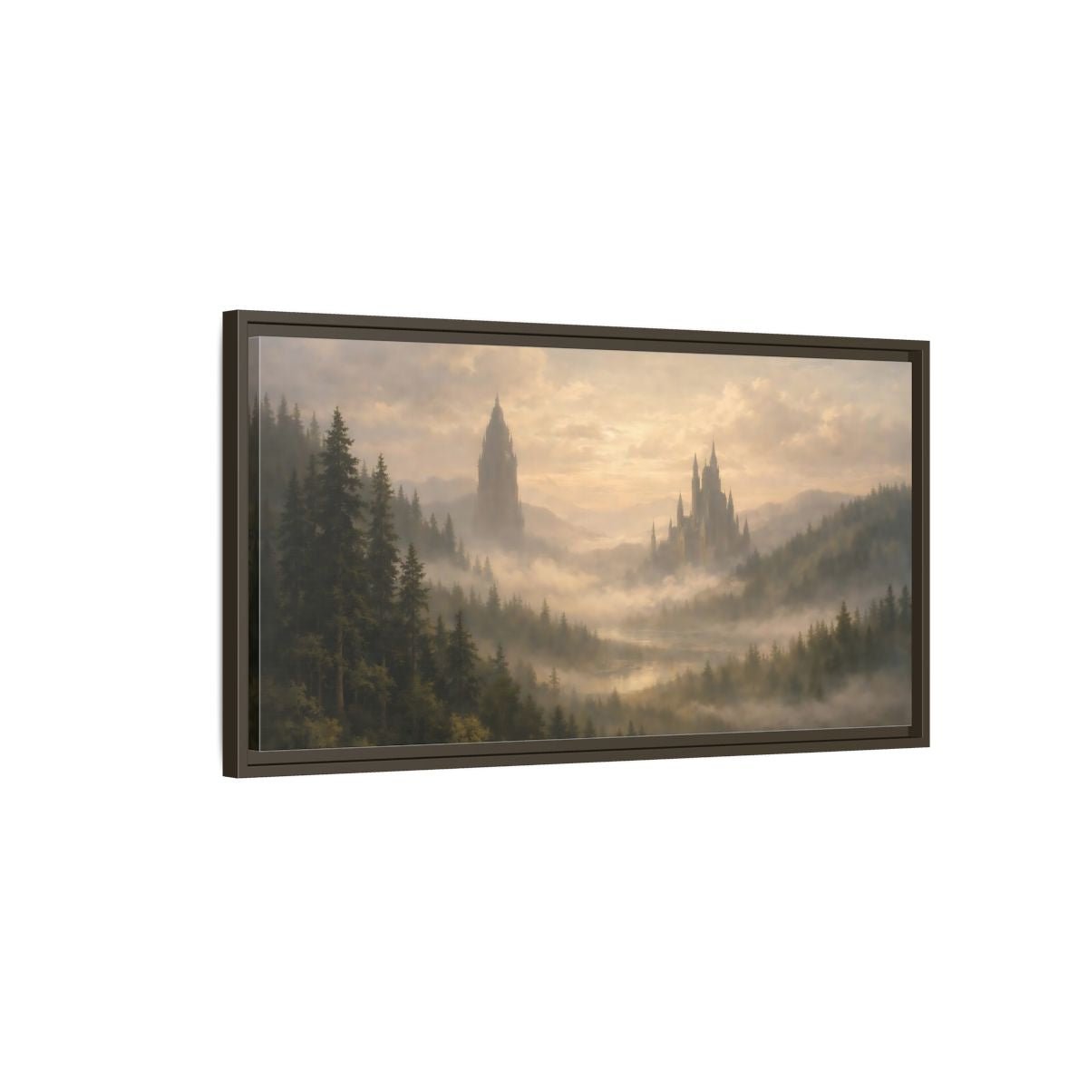 Landscape Fairytale Fantasy Castles Misty Castle - Framed Canvas Wall Art Print - YesArtYes