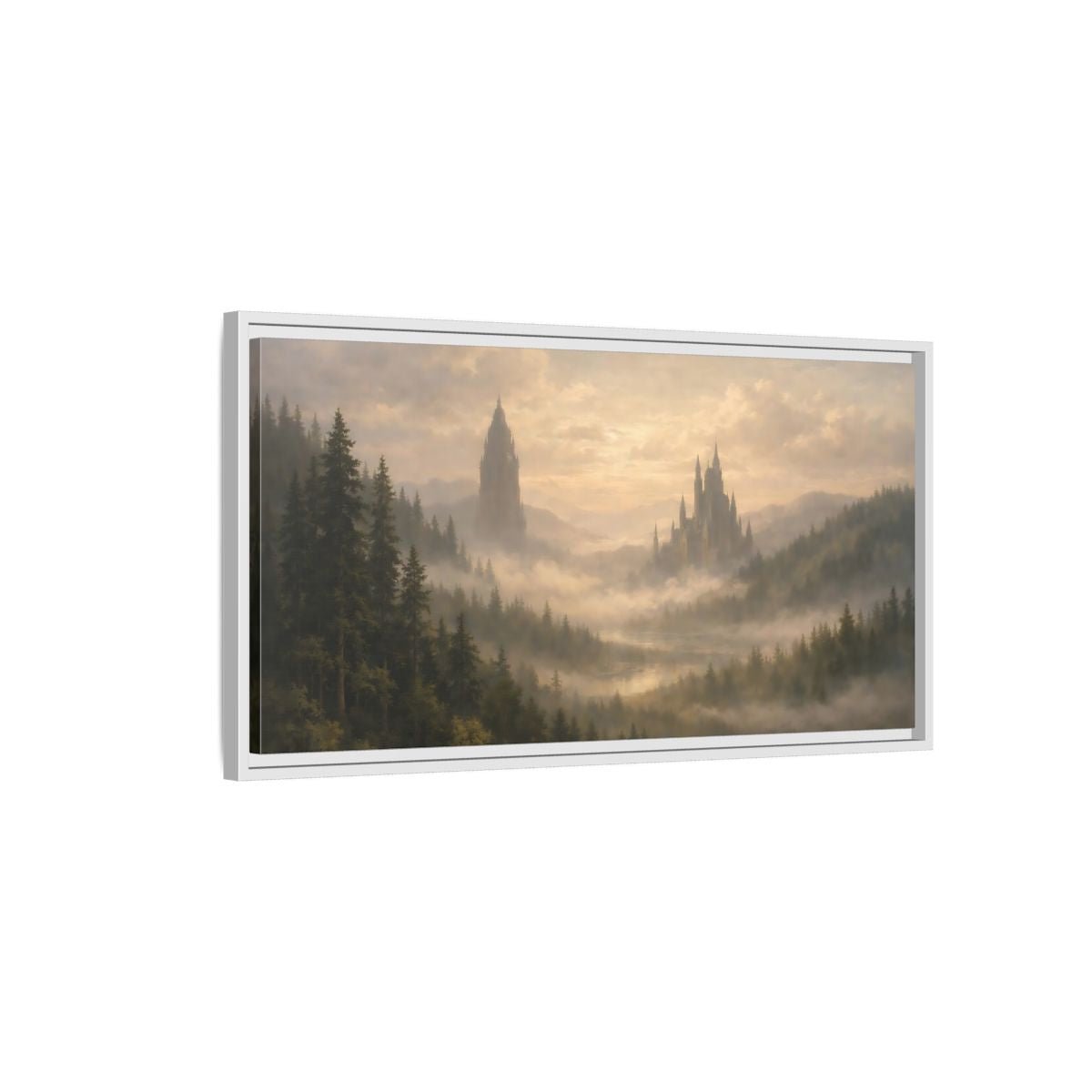 Landscape Fairytale Fantasy Castles Misty Castle - Framed Canvas Wall Art Print - YesArtYes