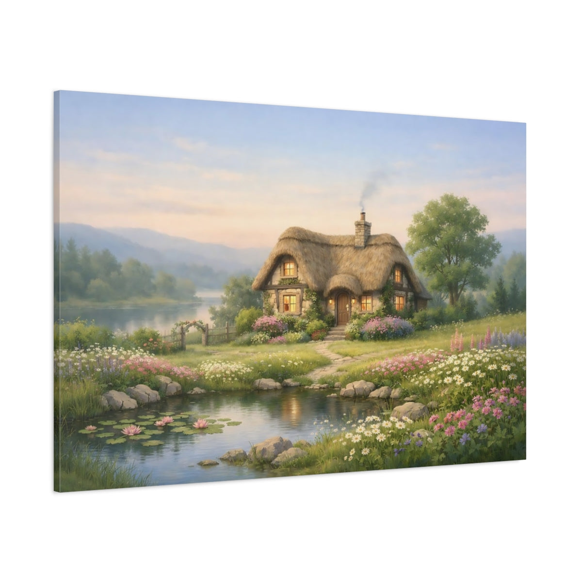 Landscape Garden Cottage shown as stretched canvas wall art