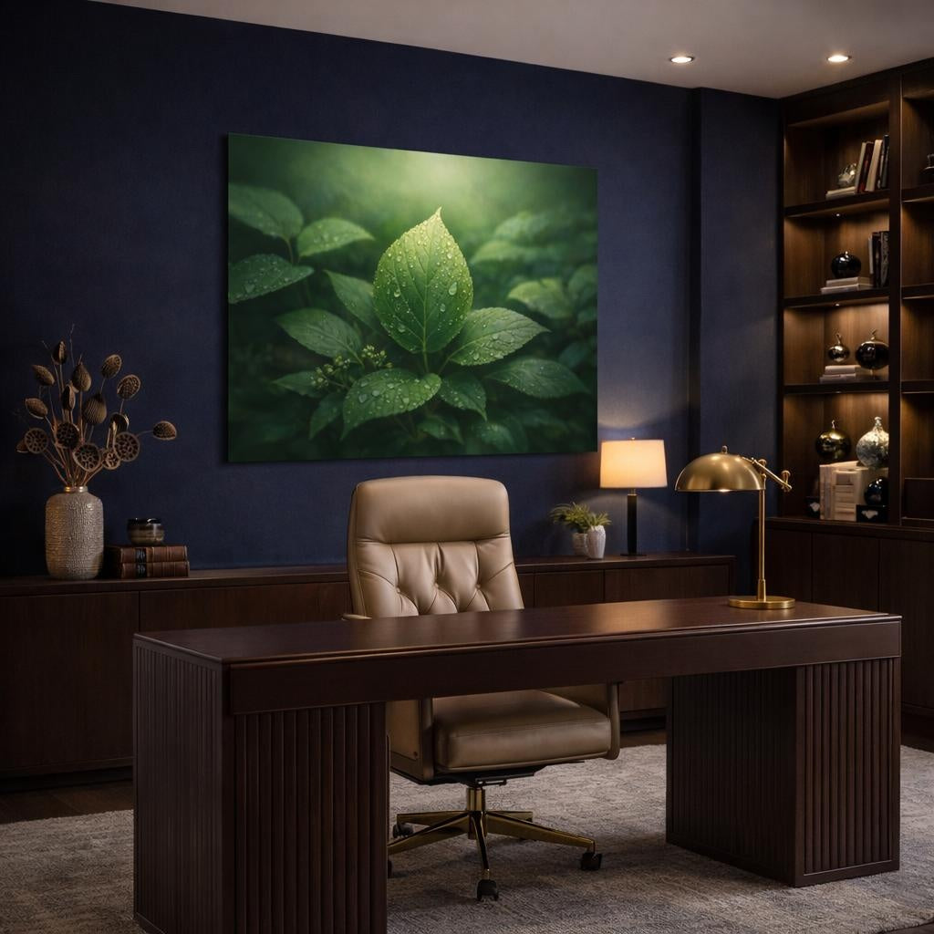 Landscape Leaves Greenery shown as canvas wall art in a refined dining room