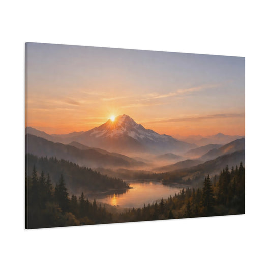 Landscape Mountain Sunrise shown as stretched canvas wall art