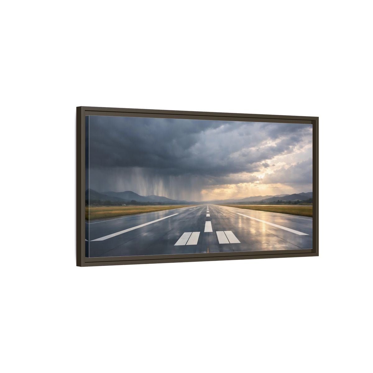 Landscape Nature Airport Runway Stormy Sky - Framed Canvas Wall Art Print - YesArtYes